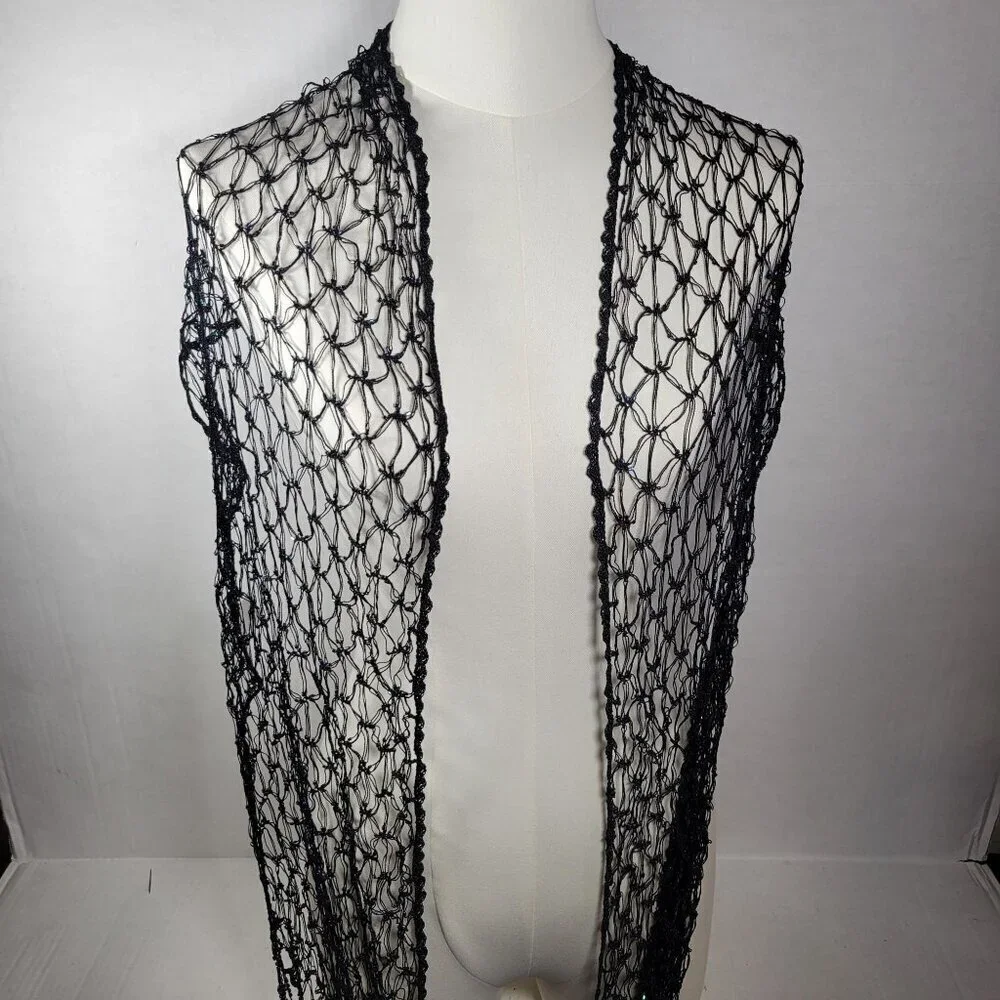 Chico's Beaded Crochet Elegant Special Occasion Rayon Fringed Wrap Shawl